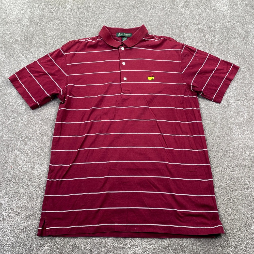 Amen Corner Polo Shirt Mens M Burgundy Good Striped Pima Cotton Masters Logo